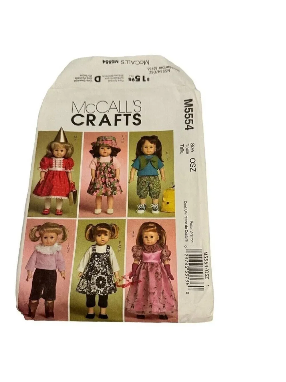 McCalls Crafts Sewing Pattern M5554 Doll Clothes Outfits OSZ